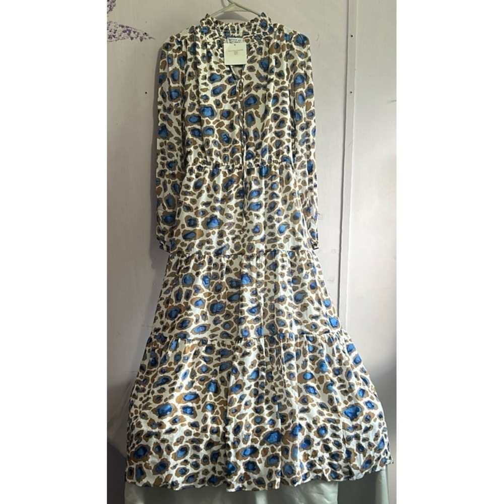 Current Air NWT Women's Long Sleeve Wild Love Blue‎ Leopard Dress Size XS